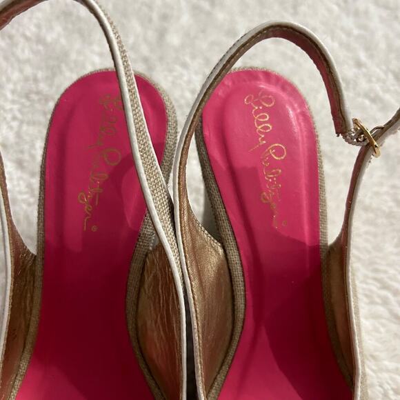 Lilly Pulitzer Womens Gold Wedges Sz 8 *Flawed* Preppy Summer Heels - Picture 2 of 9